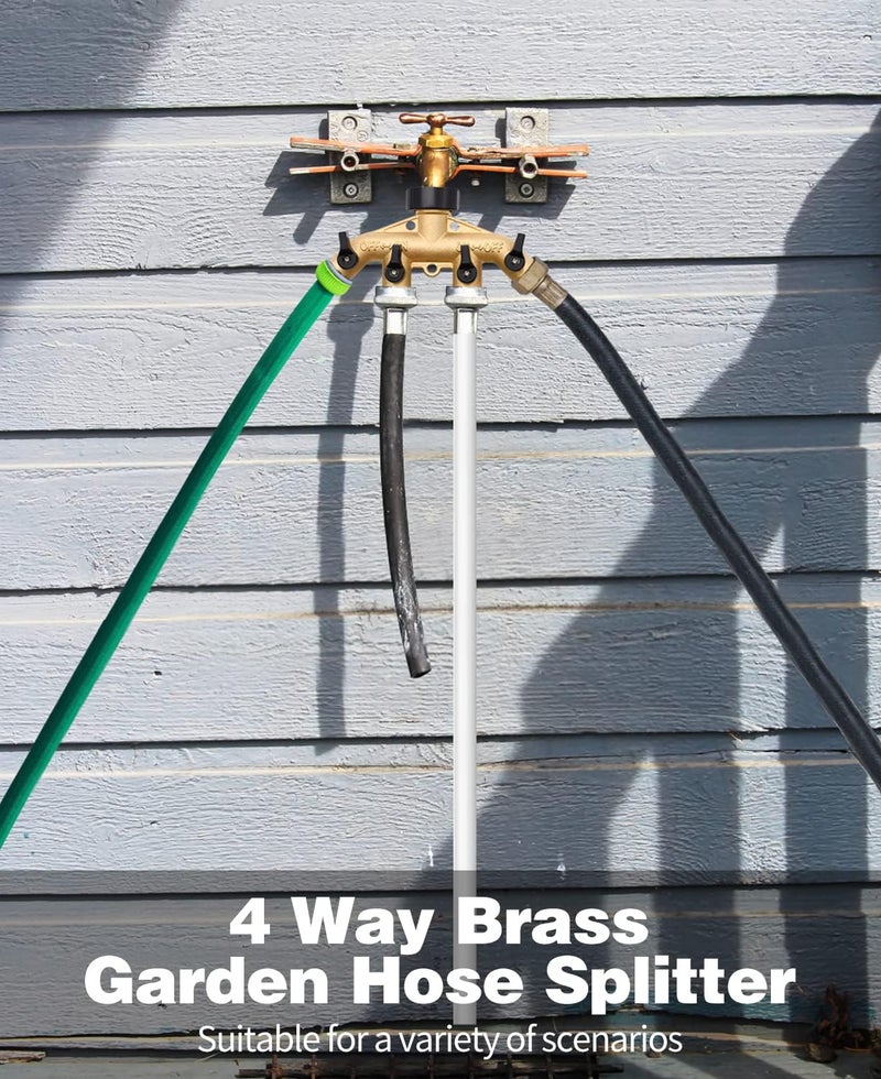 LFSEMINI 1 Pack 4 Way Hose Splitter, Heavy Duty Brass Garden Hose Splitter, for 3/4" Hose Connector, Brass Garden Hose Manifold with Rubber Washers & Tapes(1 pack 4 way) - Image 2